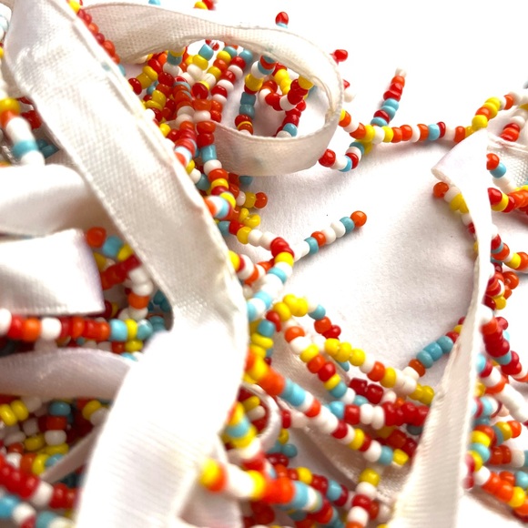 Vintage 70s trim multicolor beads front 1” length 2 yards ribbon - Picture 6 of 12